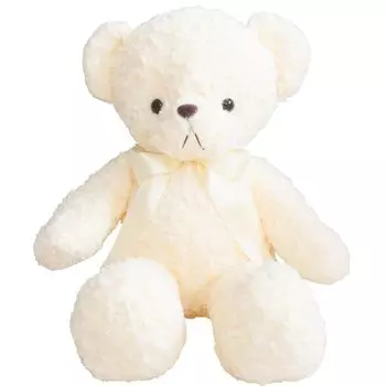 Shinki Bear Пушистый мягкий большой плюшевый медведь с лентой (Большой, цвет слоновой кости) слоновая кость