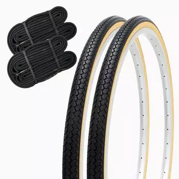 SHINKO Bicycle Tire 26 Inch Tube Set Pair 26 x 1 WO SR078 DEMING LL 3/8 (Black/Beige)