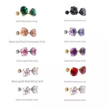 Shinma Screw Titanium Steel Ear Studs European and American Style Fresh Zircon Rod thick 0.8 rod length 6MM 3mm zircon one