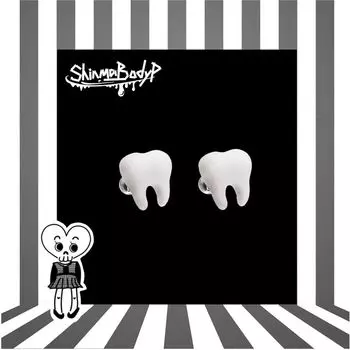 Shinma [Teeth] Cute Yabi Halloween New Tooth Wisdom Tooth White Thread Ear Studs Ear Bone Stud Teeth: 10*10*4.5mm