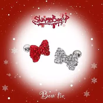 Shinma Titanium Steel Red Super Shiny Small Bowknot Full Diamond Sweet Cute Earrings New Year Spring Festival Ear Bone Stud Rod 1.2mm thick and 6mm long white one