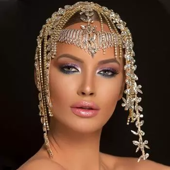 Shinny Stonefans Цирконовая цепочка с кисточками на голову, ювелирные изделия, индийские украшения для женщин, 1920-е годы, кепка-хлопушка, головные уборы, свадебные аксессуары для волос в стиле ар-деко, вечерние вечеринки Gold Hair Chain