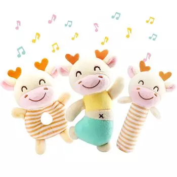 Shinse Plush Rattle Baby Toy Rattle 3 Piece Rinrin Stick Cute Cloth Toy 3 Months and Up Organic Cotton Popular Baby Gift Educational Toy Newborn