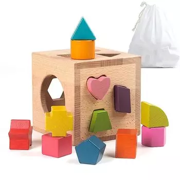 Shinse Shape Fitting Puzzle Box Fitting Shape Matching Wooden Toy Shape Recognition Play Activity Cube Montessori Toy Educational Toys для