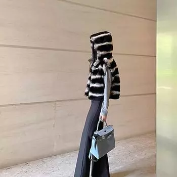 Шиншилла, меховой капюшон, жилет из шерсти кролика Рекс, новая версия, короткая женская, нежная, высококачественная модель DR S