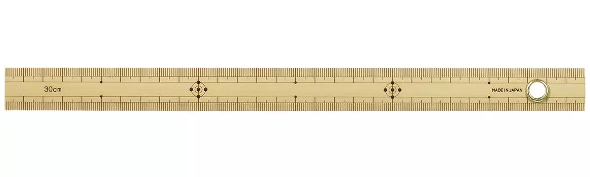 Shinwa Sokutei Bamboo ruler 30cm, upper and lower tiers 1mm pitch, with eyelet 71760