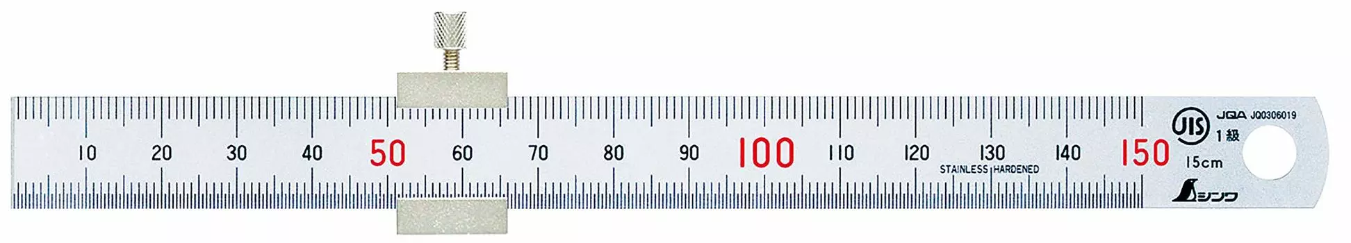 Shinwa Sokutei Straight Measure Silver with Stopper 15cm 76751