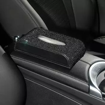 Shiny Diamond Crystal Car Tissue Box PU Leather Auto Paper Box Holder Cover Case Tray Car Bling Accessories for Home Office