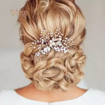 Shiny Faux Pearl Crystal Stone Women Hairpin Bridal Comb Wedding Banquet Headdress