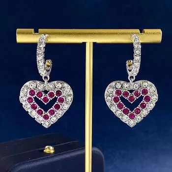 Shiny Love Earrings Peach Heart-Shaped Hollow Full Diamond C-Shaped Earrings Women S French High-Quality Earrings белого золота