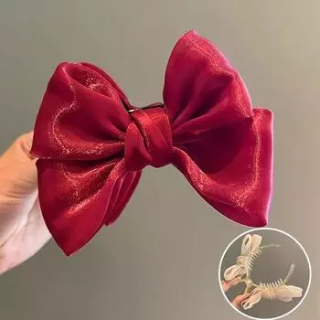 Shiny Mesh Bow Hair Clip for Woman Fashion Girl Meatball Head Hair Clip Grab Clip