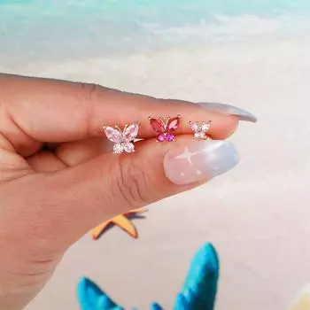 Shiny Mini Screw Thread Pink Ear Stud Women Earring Butterfly Ear Bone Stud Korean Style Earring E