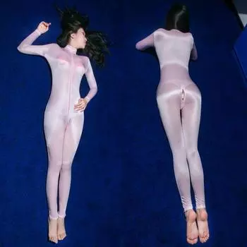 Shiny Silky Open Crotch Yoga Suit Jumpsuit Free off Fitness Perspective Tights Cut Out Jumpsuit Female Male Pink All yards(Suitable for wear within 65.00kg)