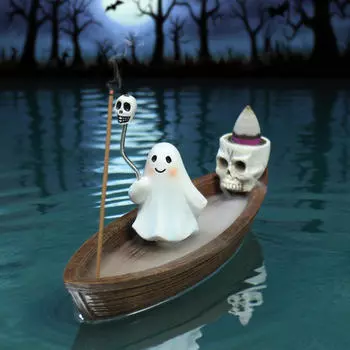 Ship Incense Burner Halloween Statue Desktop Mediation Resin Ornament Holder for Living Room