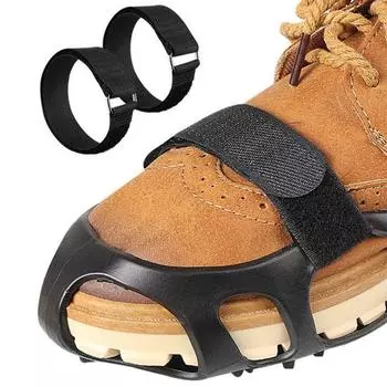 Шипы для льда Ремешки для обуви Нескользящие шипы для сцепления на снегу Ремешки для кошек с металлической пряжкой-кольцом Регулируемые нейлоновые ремни чёрный