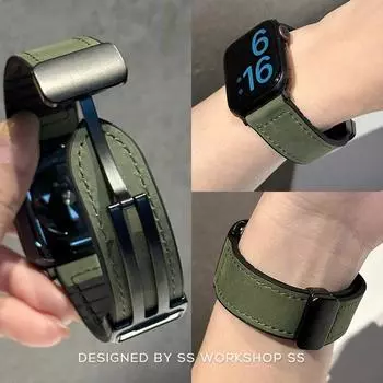 SHIRERN Кожаный ремешок для Apple Watch Ultra Band 49 мм, 45 мм, 41 мм, 40 мм, 44 мм, 42 мм, складной магнитный браслет iWatch series 9, 8 SE, 7, 6, 5, 4, 38 мм