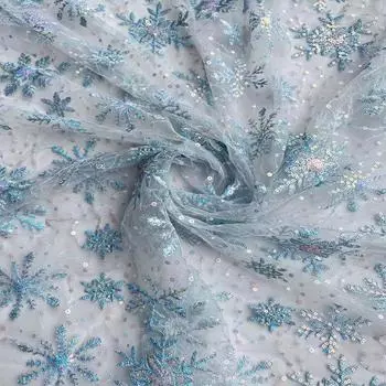 Ширина 130 см 1 ярдов(0,9М)/Лот Светло-голубой/розовый сетчатый блесток с вышивкой, кружевная ткань, снежинки, бусины, кусок ткани для платья, материал платья с блестками 1Yard*130cm светло-синий
