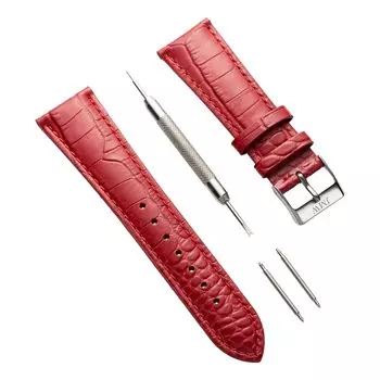 Ширина ремешка для часов 22 мм, сменный ремешок из натуральной кожи, ремешок для часов, красная серебряная пряжка, инструмент, пружинный стержень, коробка в комплекте, квадратная модель, оригинальный подарок на день