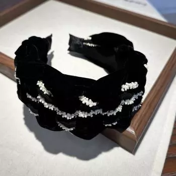 Широкая боковая повязка на голову с жемчугом в корейском стиле, обруч для мытья лица, элегантная плетеная повязка на голову для девочек Style 2