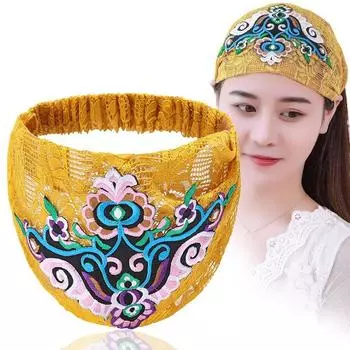 Широкая боковая вышивка с цветком Женская повязка на голову Аксессуары для волос Корейский стиль Повязка на голову Кружевной обруч для волос чёрный/зелёный