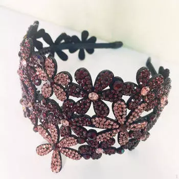 Широкая повязка на голову, блестящая повязка на голову с цветком, нескользящая расческа, твердый обруч для волос с драгоценными камнями