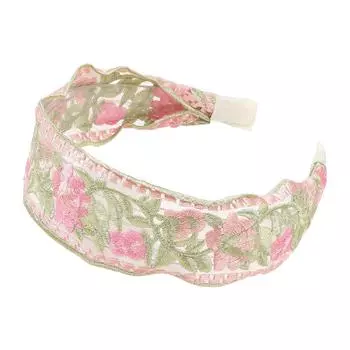 Широкая повязка на голову из сетчатой пряжи с вышитым цветочным узором в стиле ретро, мягкий эластичный ободок для волос, аксессуар для волос розовый