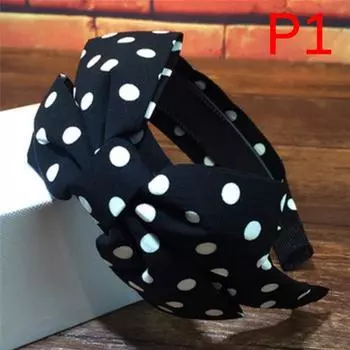 Широкая повязка на голову с большим бантом, милая женская повязка на голову в горошек
