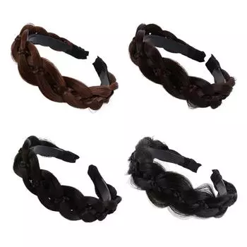 Широкая повязка на голову с косой «рыбья кость», нескользящий женский обруч для волос, корейская повязка на голову, повседневная повседневная повязка чёрный/естественный