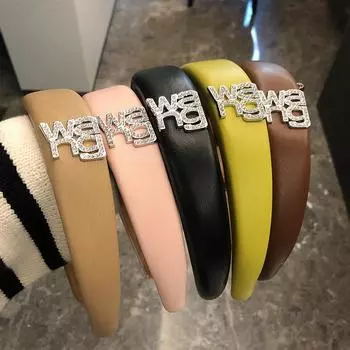 Широкая повязка на голову с надписью «Череп» из стразов – модный корейский аксессуар для волос 2022 года зелёный/авокадо