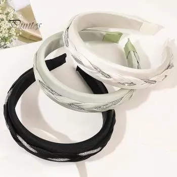 Широкая повязка на голову с узлом, искусственный жемчуг, декор со стразами, дизайн в стиле бохо, обруч с крестом, аксессуары для волос B светло-розовый