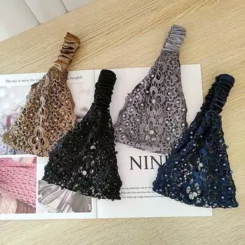 Широкая повязка на голову со стразами и жемчугом в корейском стиле, ободок для волос для матери, головной убор темно-синий