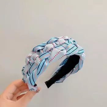 Широкая розовая голубая тканая клетчатая повязка на голову Ins Милая девичья отпускная нишевая не сталкивающаяся универсальная заколка для волос аксессуары для волос повязка для волос