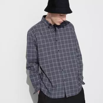 Широкая рубашка UNIQLO в клетку с длинными рукавами и воротником на пуговицах G