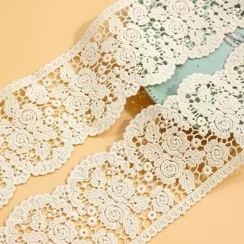 Широкая ткань 7,5 см, 2 ярда/лот, бежевая хлопковая кружевная бейка, утолщенная венецианская роза, необычная водорастворимая кружевная лента с отделкой, аксессуары бежевый
