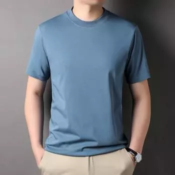 Широкая версия с круглым вырезом, дышащая, против морщин, повседневная черная модная мужская футболка с коротким рукавом, с коротким рукавом M