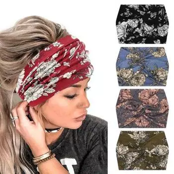 Широкая витая повязка на голову для женщин, очень большая повязка на голову с этническим принтом для занятий йогой, повязка на голову для волос, витые толстые аксессуары для волос в стиле бохо синий