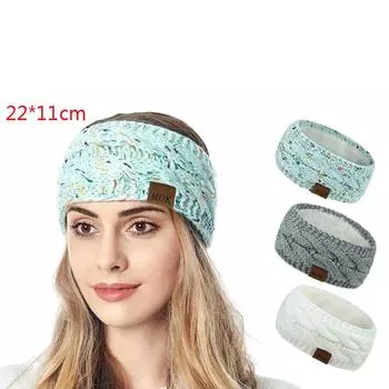 Широкая вязаная шерстяная повязка на голову, зимняя теплая повязка для волос с ушками, повязки на голову, грелки для ушей F
