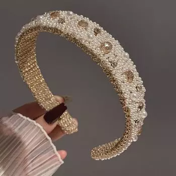 Широкая женская повязка на голову с жемчугом, аксессуары для волос, головной убор, обруч для волос с жемчугом, леди styleA