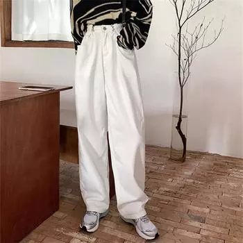Широкие белые джинсы для женщин, мешковатые джинсовые брюки с высокой талией, полная длина, одежда, брюки, винтажная уличная одежда, новинка 2022 года XS чёрный