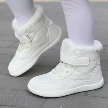 Широкие босые детские зимние ботинки зимние теплые ботинки для прогулок на свежем воздухе нескользящая меховая детская обувь обувь для девочек и мальчиков кроссовки 25 чёрный