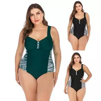 Широкие бретели, подушечки с открытой спиной, женское лоскутное монокини размера плюс, цветное цельное бикини, пляжная одежда 3XL зелёный