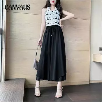 Широкие брюки больших размеров, женские летние драпированные брюки с высокой талией, удобные прямые брюки, свободные брюки, девятиминутные брюки 4XL чёрный