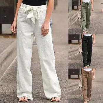 Широкие брюки большого размера со шнуровкой и эластичным поясом, женская одежда, свободные брюки, однотонные S белый