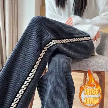 Широкие брюки Chenier женские осенне-зимние новые с высокой талией, утолщенные, полосатые, прямые, повседневные брюки в пол M