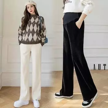 Широкие брюки для беременных с поддержкой живота, плюс бархат, плотные и теплые для осени/зимы