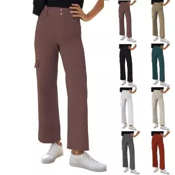 Широкие брюки для женщин, брюки для йоги, спортивные штаны с высокой талией и карманами, эластичные брюки, удобные спортивные спортивные штаны для тренировок