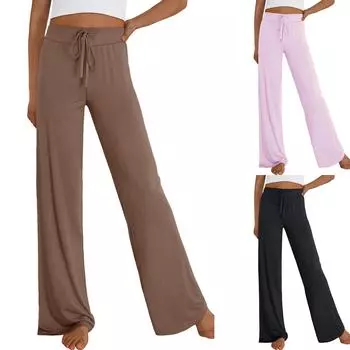 Широкие брюки для женщин, брюки для йоги, спортивные штаны с высокой талией и карманами, эластичные брюки, удобные спортивные спортивные штаны для тренировок L чёрный