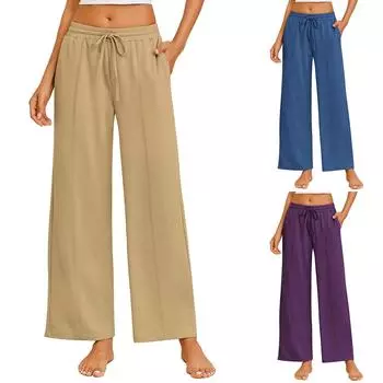 Широкие брюки для женщин, брюки для йоги, спортивные штаны с высокой талией и карманами, эластичные брюки, удобные спортивные спортивные штаны для тренировок L чёрный