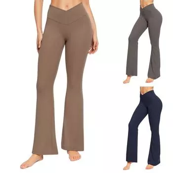 Широкие брюки для женщин, брюки для йоги, спортивные штаны с высокой талией и карманами, эластичные брюки, удобные спортивные спортивные штаны для тренировок L чёрный