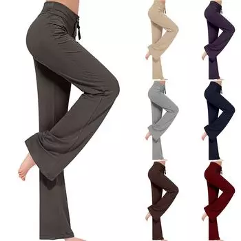 Широкие брюки для женщин, брюки для йоги, спортивные штаны с высокой талией и карманами, эластичные брюки, удобные спортивные спортивные штаны для тренировок L бежевый
